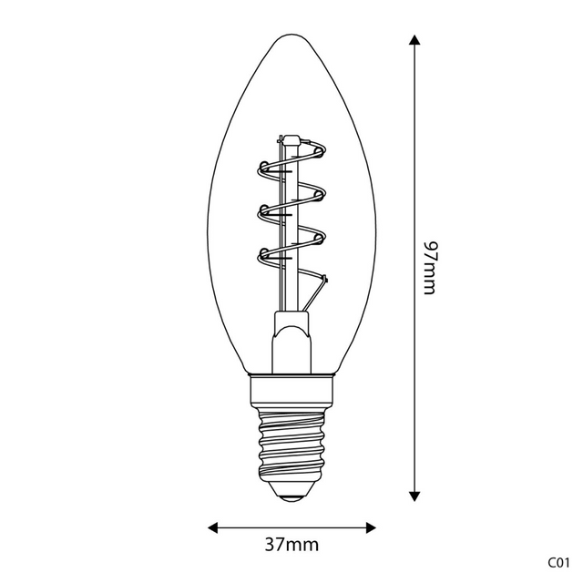 Goldene LED-Glühbirne, Carbon Line, gebogene Spirale, Kerze, C35, 2,5 W, 136 lm, E14, 1800 K, dimmbar