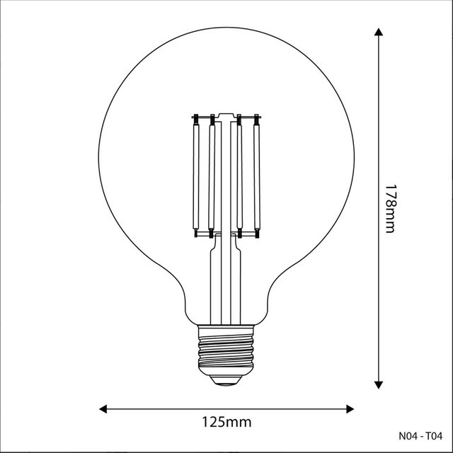 G125 7 W LED-Glühbirne, klarer Globus, 806 lm, E27, 2700 K, dimmbar